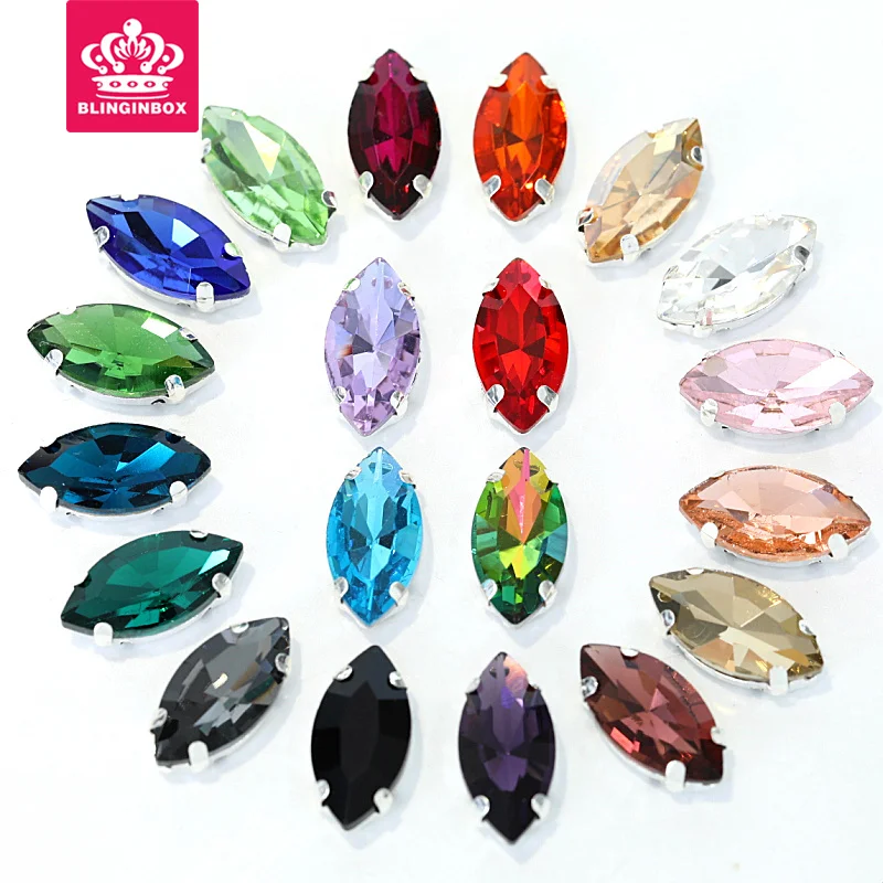 

Colorful Navette Sew On Claw Rhinestones Horse Eye Sewing Rhinestones With Silver Base Wedding Decoration Y1847
