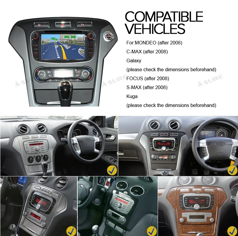 Excellent A-Sure 2 Din 7 Inch Car Radio Player GPS For Ford Focus Galaxy S-Max C-Max Mondeo Kuga RDS SWC Bluetooth CD DVD USB Mirror Link 7