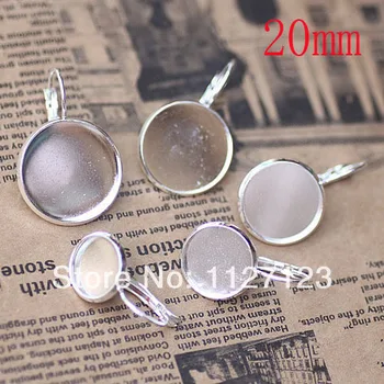 

Free ship! Silver Plated 200piece 20mm Round Cabochon Setting Stud Leverback Hook Stud Earing blanks and base trays bezel