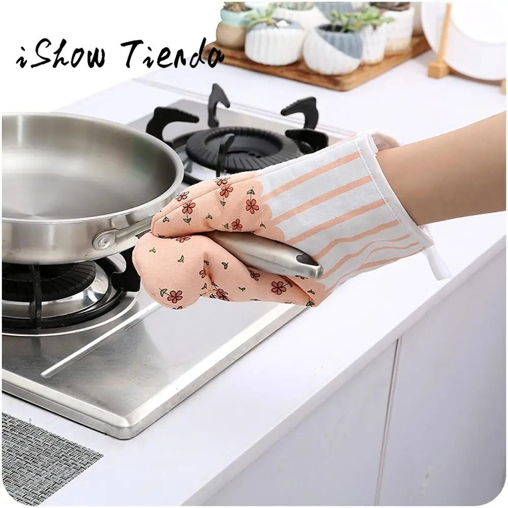 Kitchen Cooking Cotton Microwave Oven Gloves Mitts Pot Pad Heat Proof