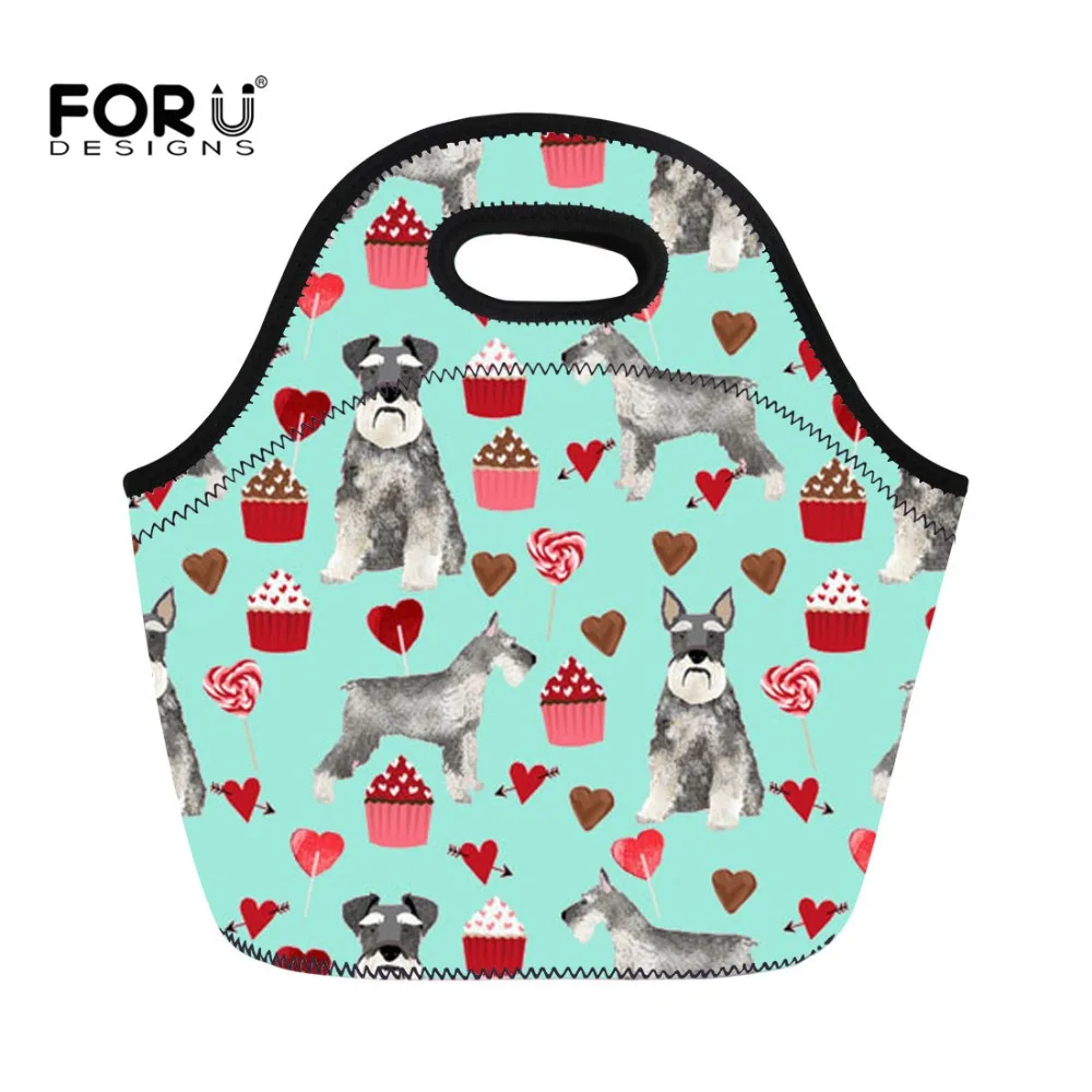 

FORUDESIGNS Cute Schnauzer Printing Women Lunch Bag Picnic Travel Kids Girls School Insulated Thermal Lunch Box Food Bag Storage