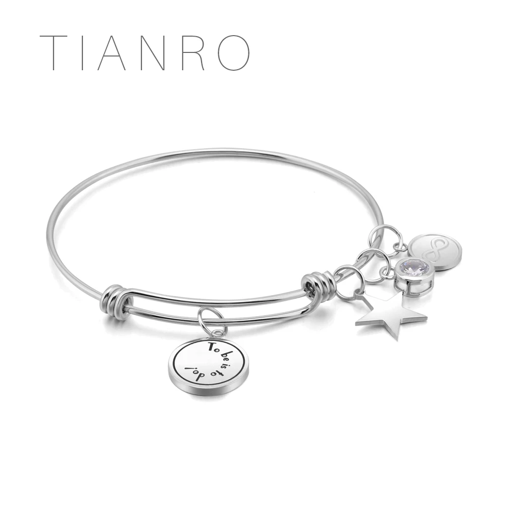

TIANRO High-quality Stainless steel plating Rhodium men and women bracelet ink painting bangle jewelry TRB0005W
