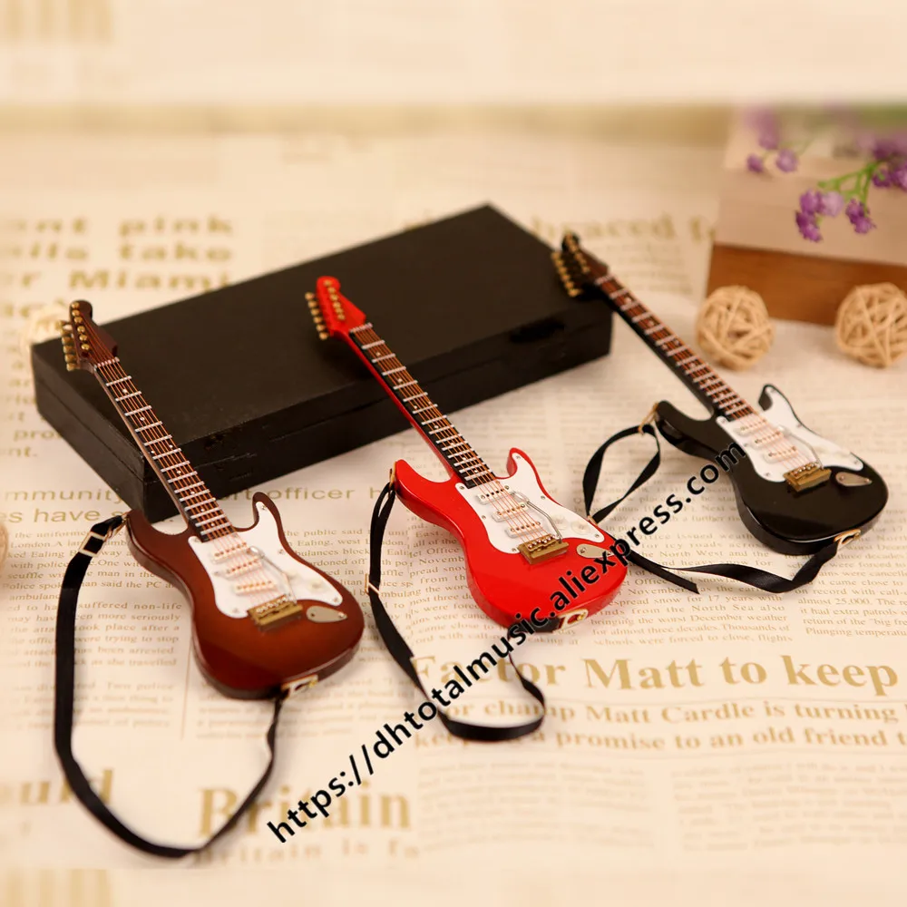 1:6 Mini Electric Guitar Wooden Musical Instruments Model with Stand Black 