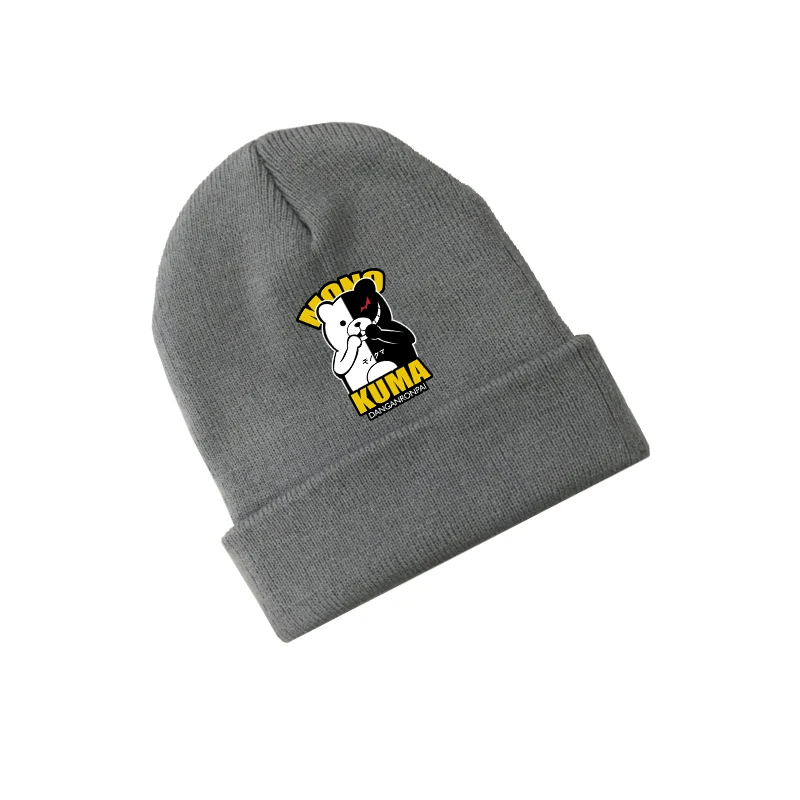 Модная шапка унисекс в стиле аниме Danganronpa Monokuma с громоздким хлопком, вязаная Лыжная Шапка в стиле хип-хоп, мешковатая шапка, зимняя шапка для костюмированной вечеринки - Цвет: Gray Smile