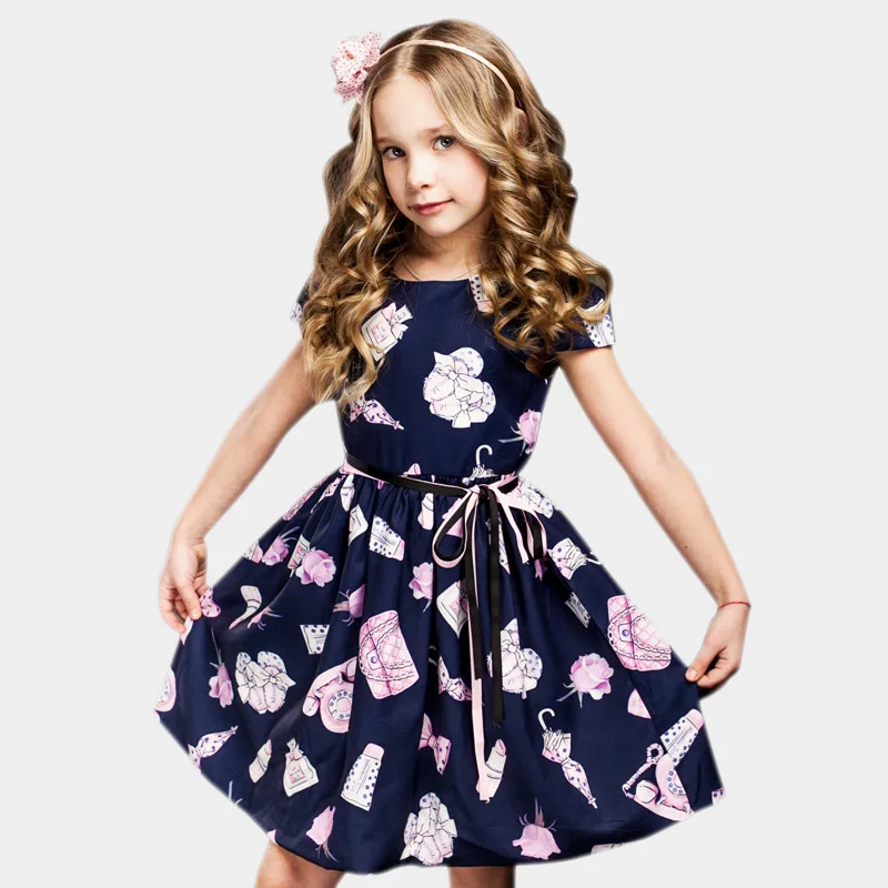 Летнее платье для девочек Новое Брендовое платье с цветочным принтом модное стильное платье принцессы для маленьких девочек Детские платья для девочек от 2 до 8 лет