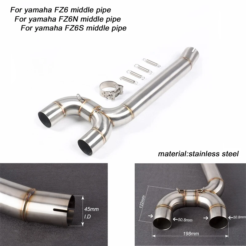 

45MM Header Motorcycle Stainless Steel Middle Connecting Pipe Silp on for Yamaha FZ6N FZ6S FZ6 All years Silencer System
