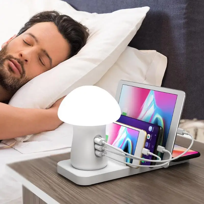 

Mushroom USB Hub Wireless Charging Pad Dock LED Lamp QC 3.0 Desktop Charger