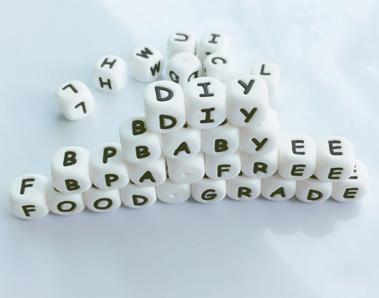 100pc Silicone Letter Beads for Insert Name on Pacifier Chain Clips 10MM 12MM Chewing Alphabet Beads for Baby Necklace Teethers