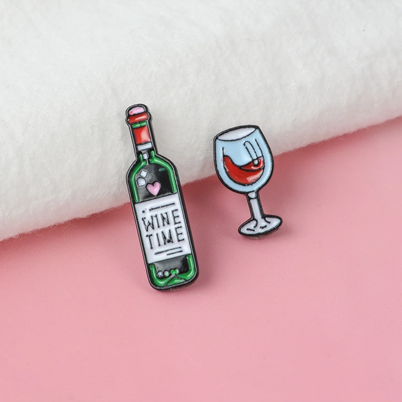 Moon Night Dating Enamel Pins GOOD VIBE Wine Music Badges Custom Brooches Bag Clothes Lapel Black Jewelry Gift for Lovers