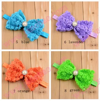 

free shipping 135pcs 4.5'' Chiffon Rosette hair bows headbands,Rose Flowers headbands Hairbow Kids Hair Accessories