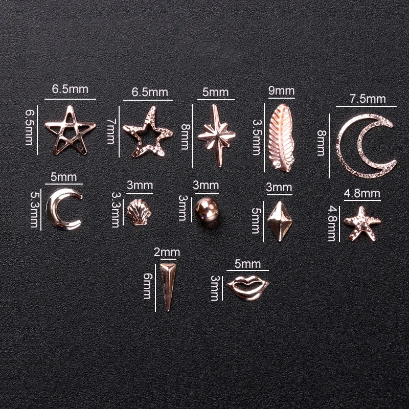 Blueness 1 колесо розовое золото украшения для ногтей металлические медные шпильки Звезда Луна перо Стразы для ногтей дизайн для маникюра DIY