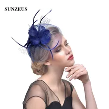 Вуалетки женские вечерние шляпы элегантные перья линии Свадебные шляпы для свадьбы девушки Танцы Аксессуары для волос SH43