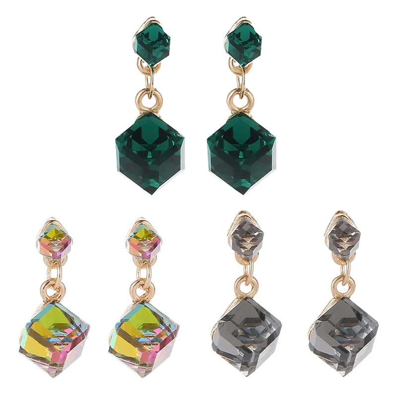 

Exquisite Crystal Blue Water Cube Box Cube Stone Earrings Jewelry Simple Crystal Color Square Geometric Stud Earrings