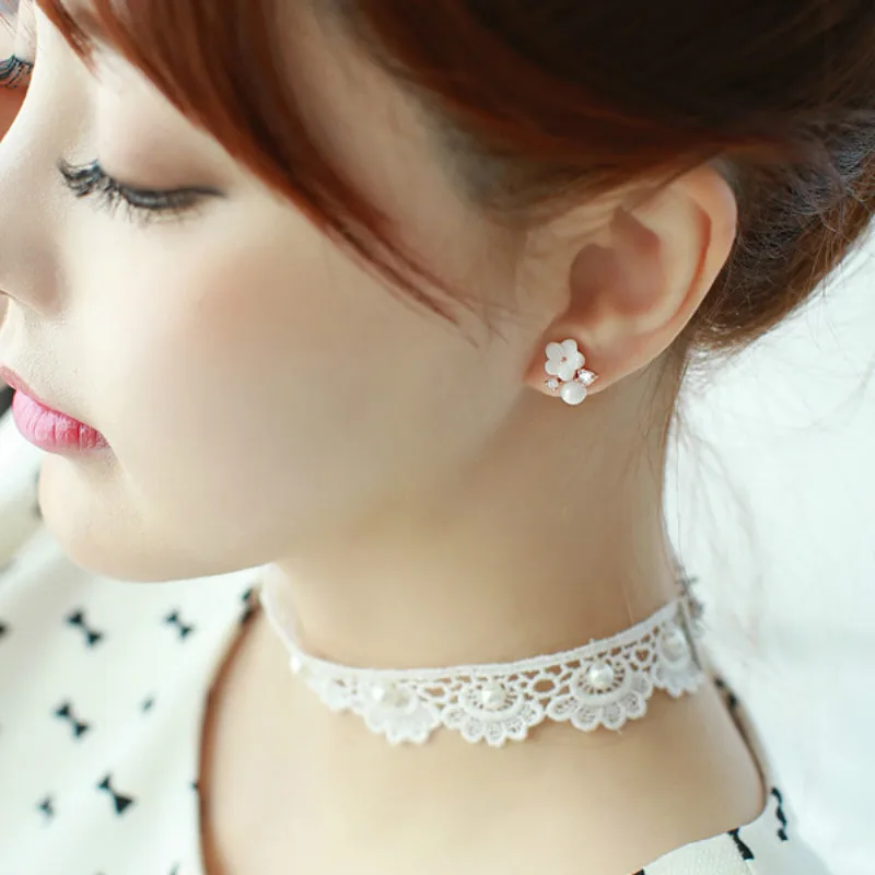 

925 Sterling Silver Ear Studs Fashion Crystal Little Daisy Flower Accessories