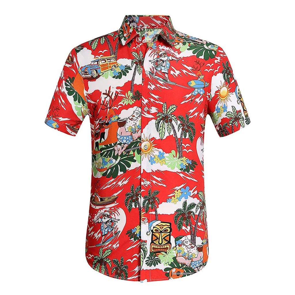 Популярная Мужская Летняя Повседневная рубашка с принтом на пуговицах с коротким рукавом, гавайский Топ, Мужская блузка, новинка, рубашки с принтом, высокое качество