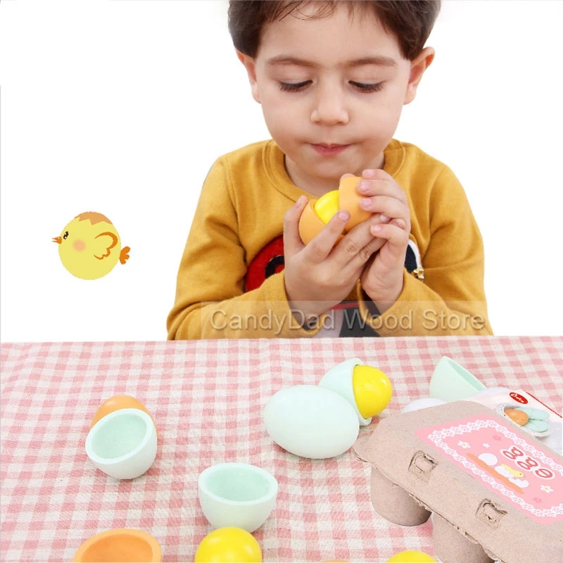 Kid Pretend Play Toy Set Wooden Eggs Yolk Kitchen Food Children Xmas