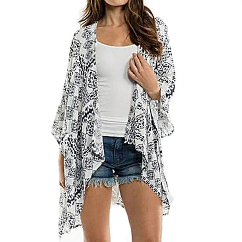 

2018 Summer Casual Women Floral Print Chiffon Cardigan Tops Hot Geometric Female Beach Long Kimono Blusas New Trending Fashion