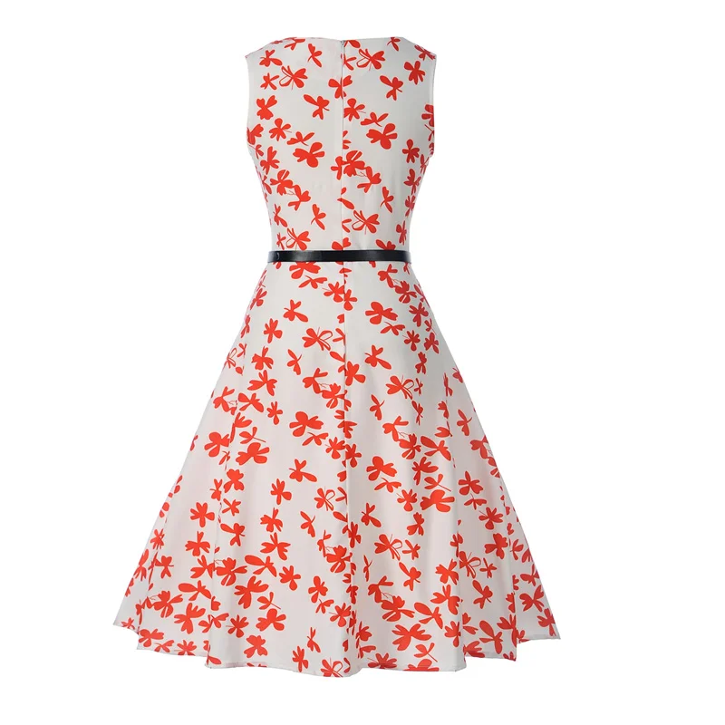 Kostlich Newest O-Neck Floral Print Dresses Summer Hepburn Vintage Dress Women Big Swing Dress Plus Size S-2XL With Sashes (3)