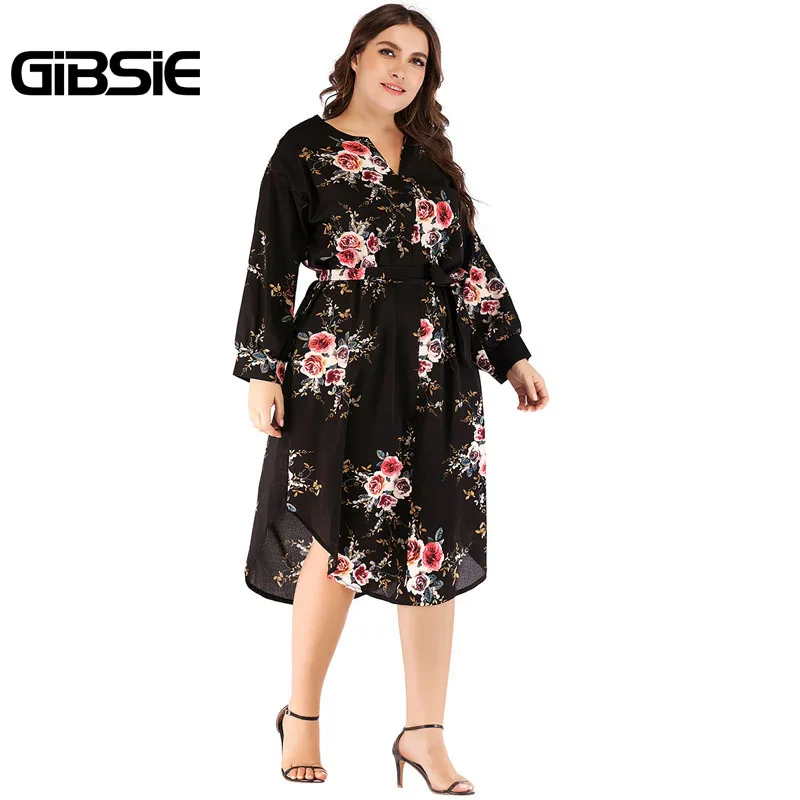 Туника GIBSIE Boho с цветочным принтом и поясом платье туника средней длины 2018 осенние