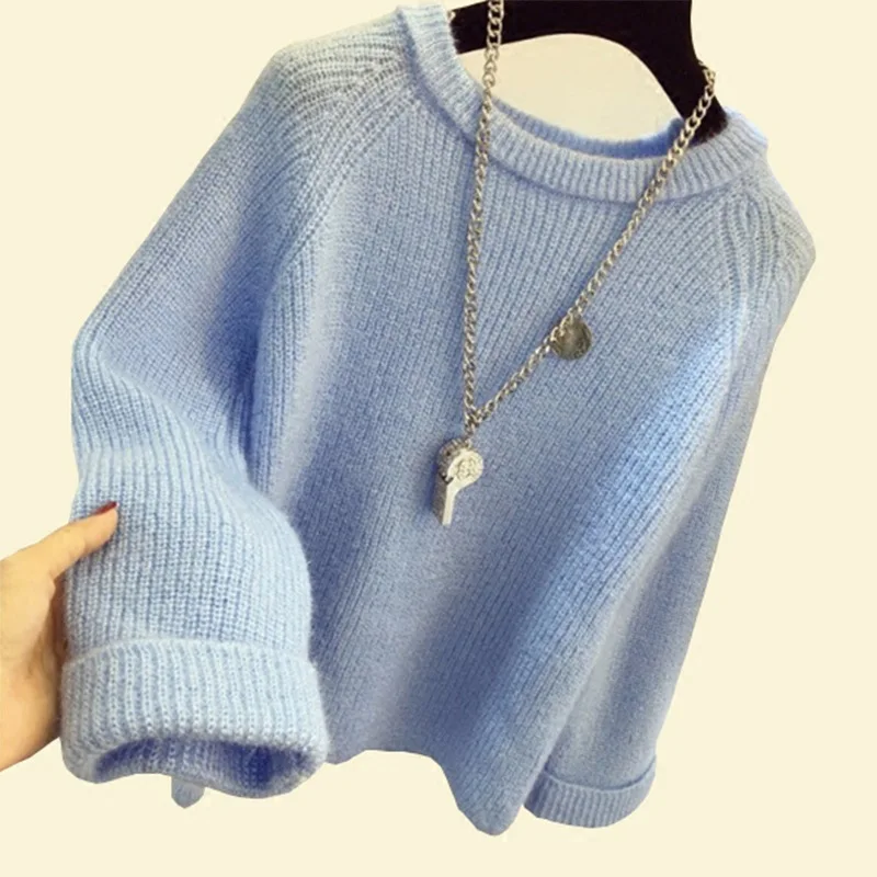 

2018 New Autumn Winter Women Sweaters Solid Color Soft Mohair Knitting Pullovers Loose Knitted Sweaters Female Jumper Tops
