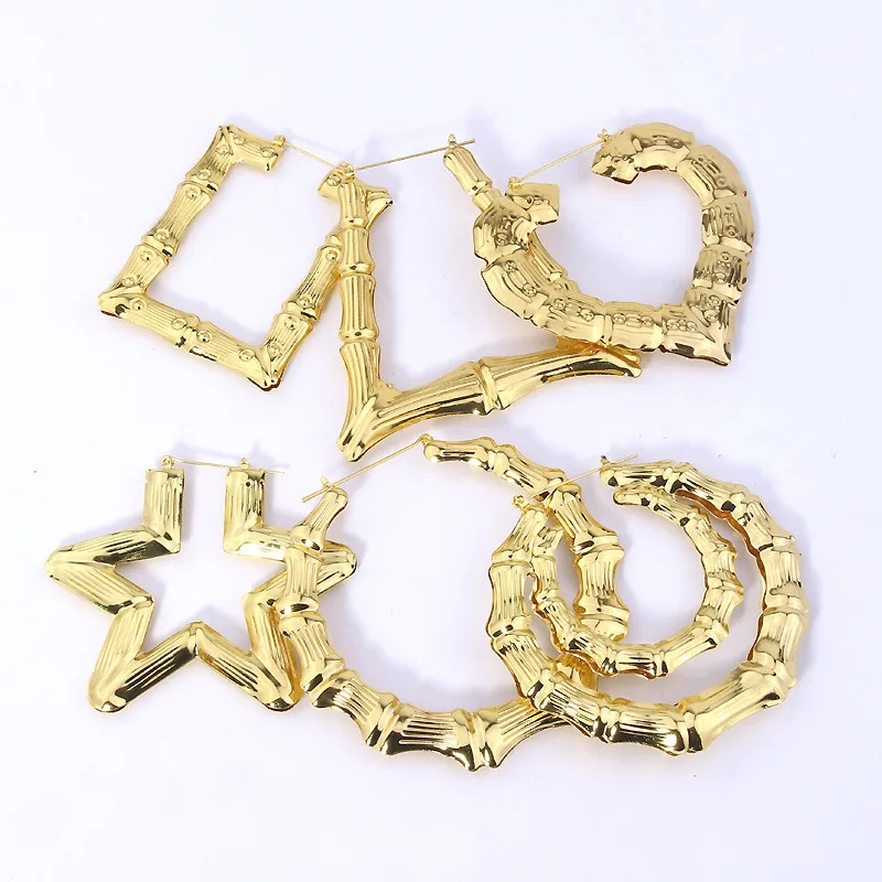 

Women New Punk Hollow Big Geometrical Element Hoop Earrings Gold Color Copper Simple LOVE Trendy Romantic Jewelry For Women