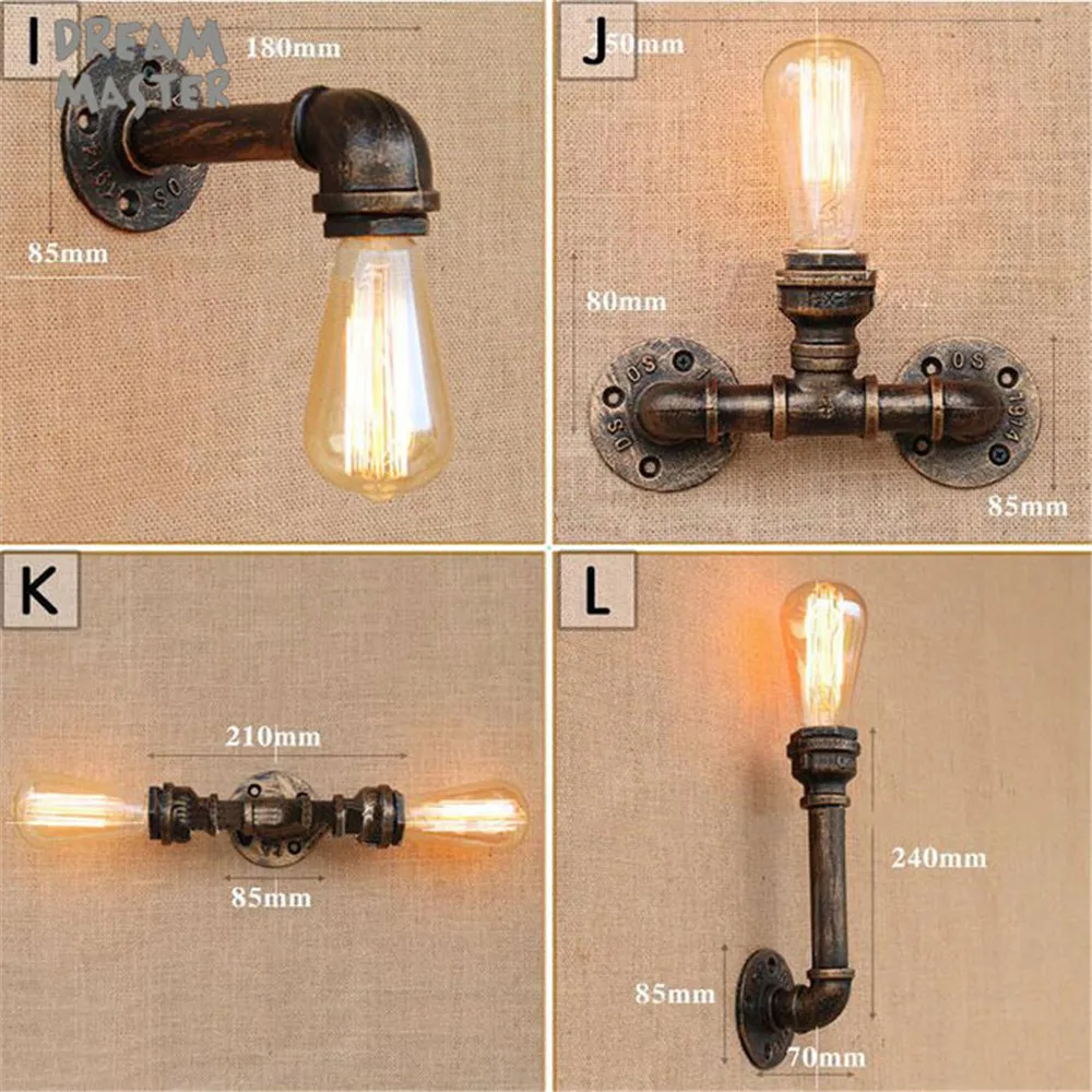 Лофт промышленный настенный светильник из железной ржавчины с выключателем водопровод Ретро настенный светильник винтажный e27 бра светильник для внутреннего декора