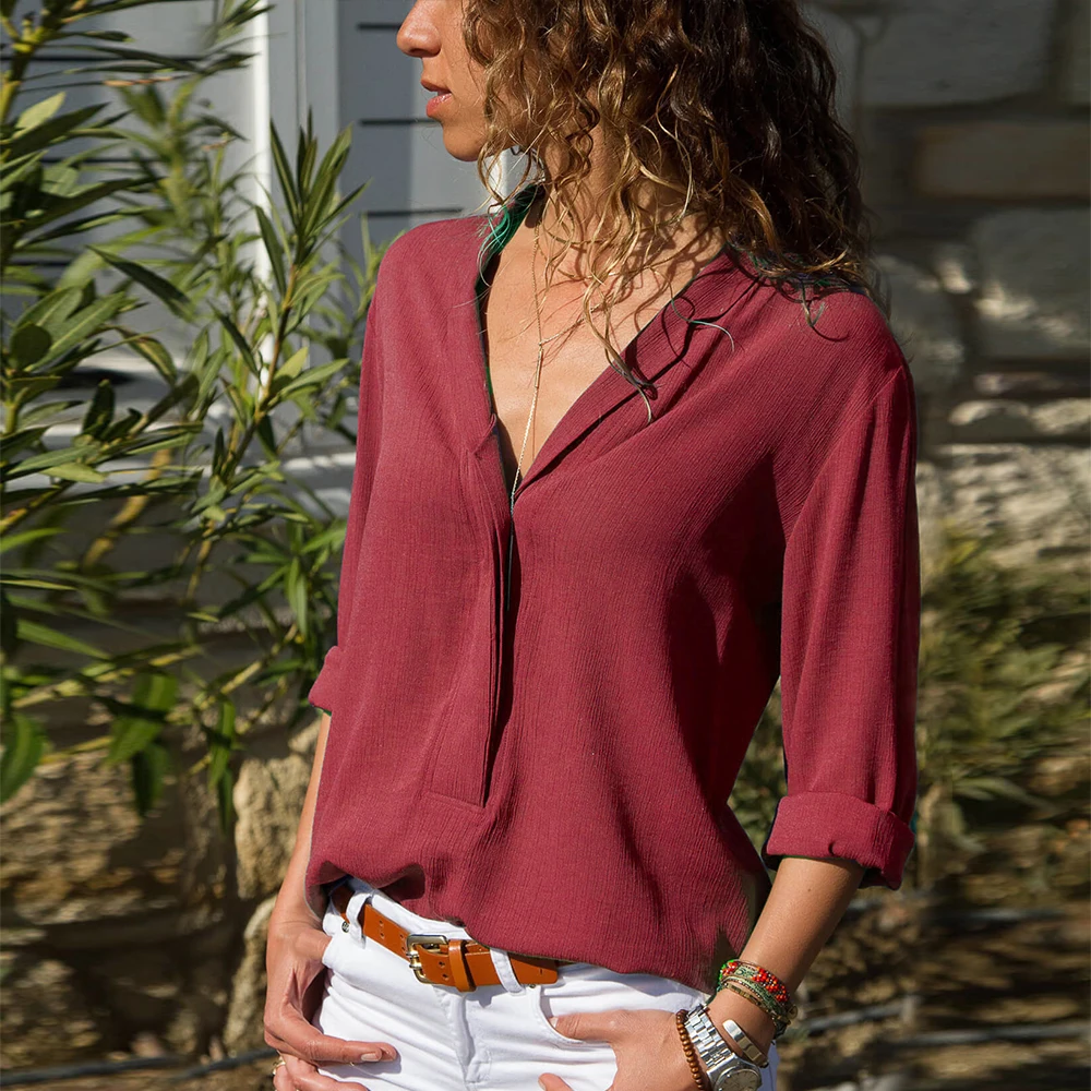 

5XL Plus Size Women's Blouses Casual V Neck Rolled Up Sleeve Ladies Shirts Button Loose Spring Female Office Lady Tops Blouse