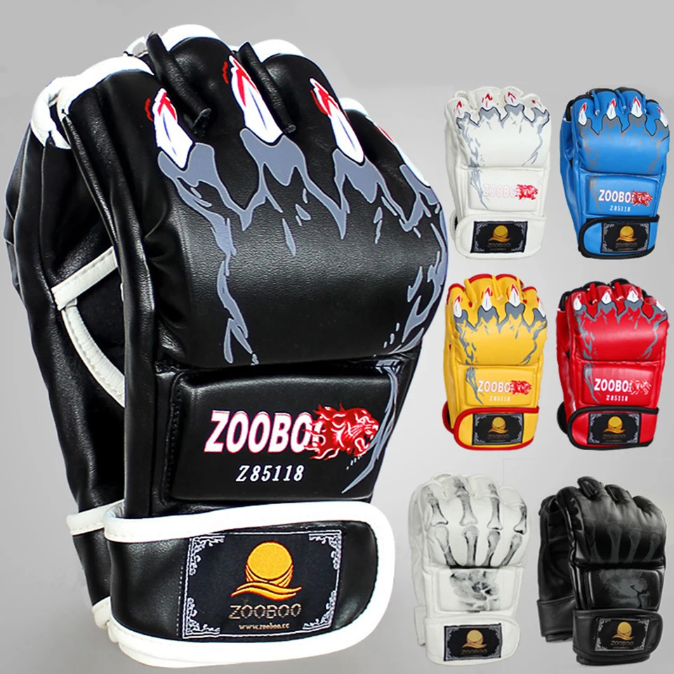 ZOOBOO Boxing Gloves High Quality PU Leather Sanda Muay Thai MMA Half