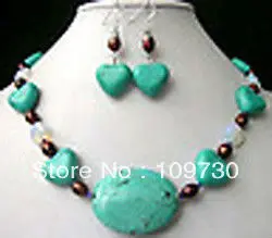 

Jewelry 00204 Heart Shaped Turquoise with Moonstone and Pearl Accents, Necklace and Earrings (A0423)