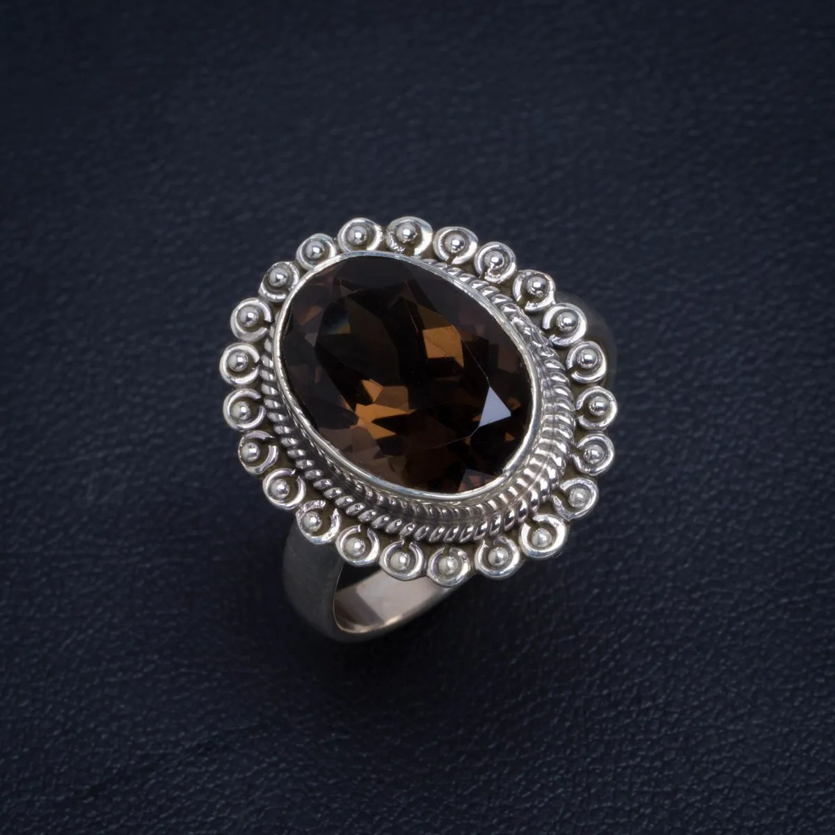 

Natural Smoky Quartz Handmade Unique 925 Sterling Silver Ring 7.25 B1298