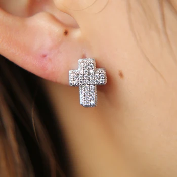 

2017 bling sparking micro pave cubic zirconia AAA cz Cross studs women men couple design screwback cz earring