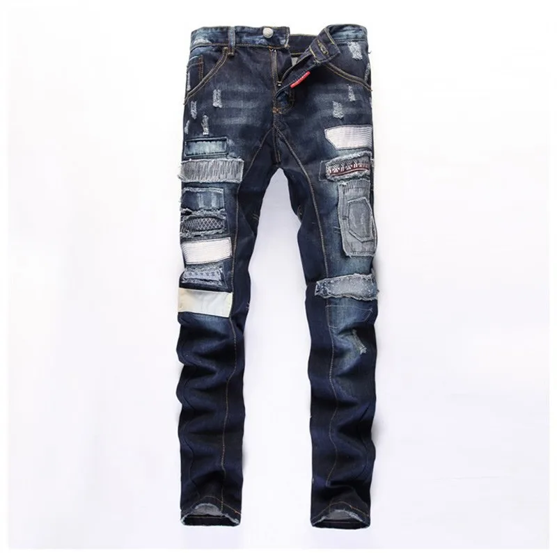 new European American Style fashion men biker jeans luxury brand blue ...