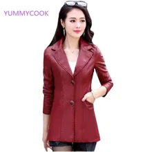 Yummycook ВЕСНА Новинка осени для женщин большие размеры кожа средней длины шерстяное пальто модное повседневное тонкое платье с длинными рукавами Женское пальто куртка Y100