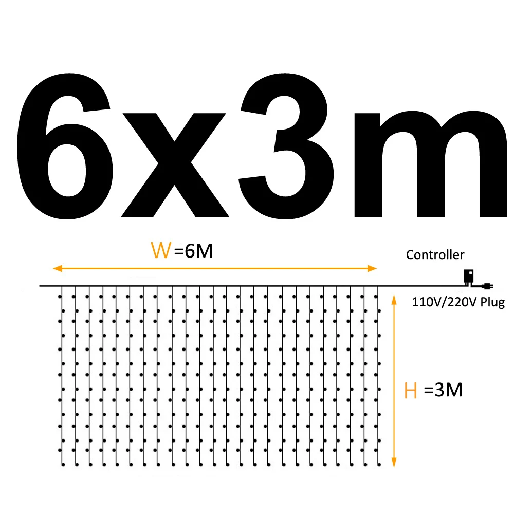Гирлянда на батарейках, сказочный светильник, занавес, светодиодный, декоративный, 220 В, Рождественское украшение, для улицы, USB разъем, водонепроницаемый, Свадебный светильник s - Испускаемый цвет: 6X3m