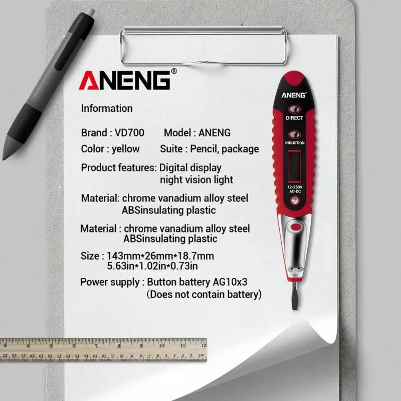 Цифровой индикатор напряжения AC/DC 12-250 В ЖК-цифровой дисплей тестовая ручка напряжения с светодиодный тестовое освещение электрическая ручка-отвертка