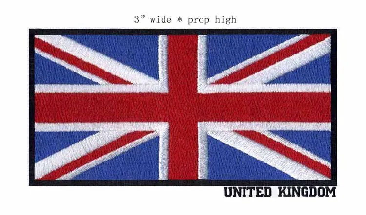 

UNITED KINGDOM embroidery flag iron on patch 3" wide black border for bags/jean