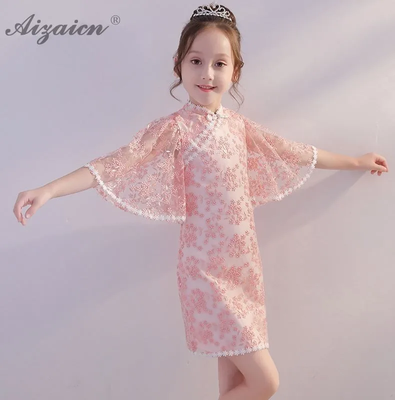 Дети Cheongsam китайское платье Новинка 2019 года кружево Qi Pao Восточный стиль маленький костюм принцессы Chinoise нарядные платья для девочек Qipao