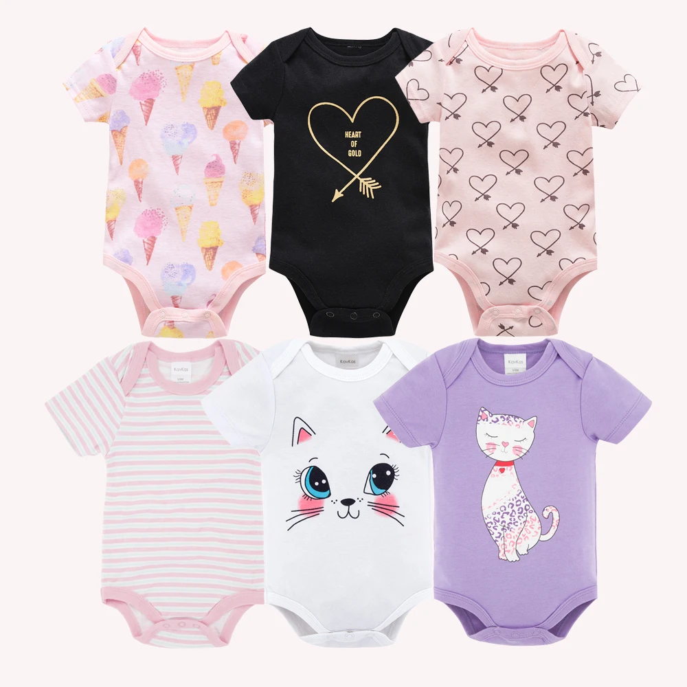 6PCS Baby Girls Cotton Bodysuits 3