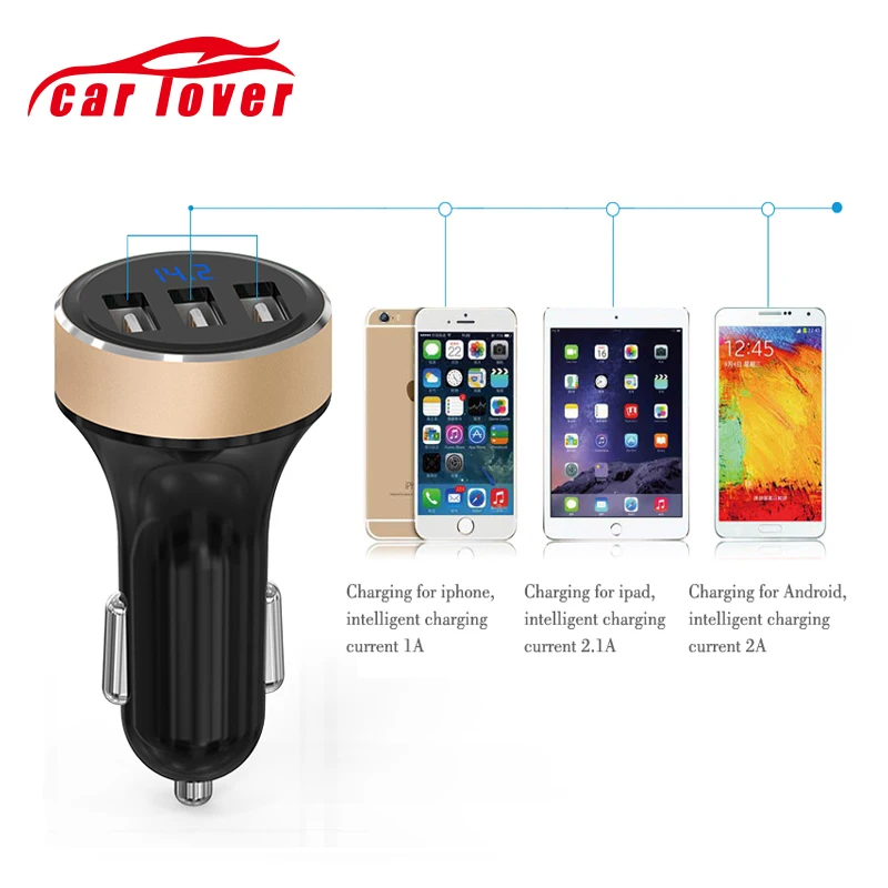 USB Car Fast Charger 3 Ports Power Adapter Voltage Meter Tester 12v 24v Universal For IPhone Samsung Android 5V 3.1A | Автомобили и