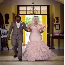 Румяна Розовый Плюс Размер свадебное платье-Русалка органза каскадные гофрированные ярусы красивые свадебные платья на заказ