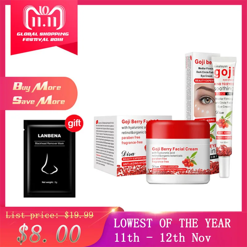 Aichun Goji Cream Whitening face cream Serum for face Anti-wrinkle cream Moisturizer for the face + eye mask patches for the eye