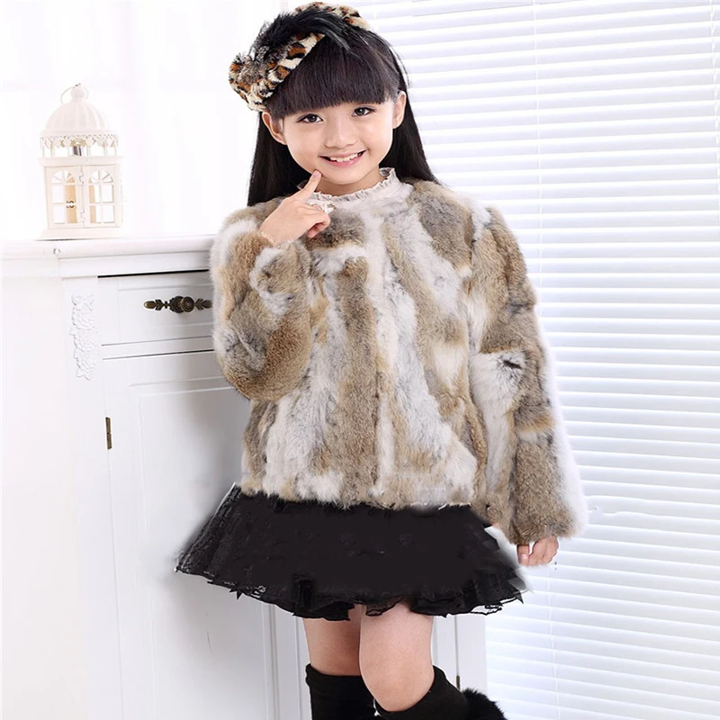 

2017 Real Children's Rabbit Fur Coat Girls Autumn Winter Fur Warm Thick Coats Short Solid Jacket Parchwork Outwear Clothing C#18