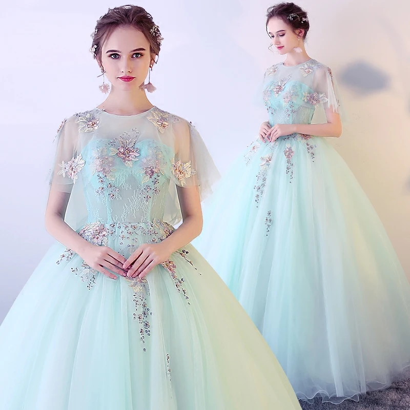 

New sweet light green long lady girl women princess bridesmaid banquet dancing performance party ball dress gown