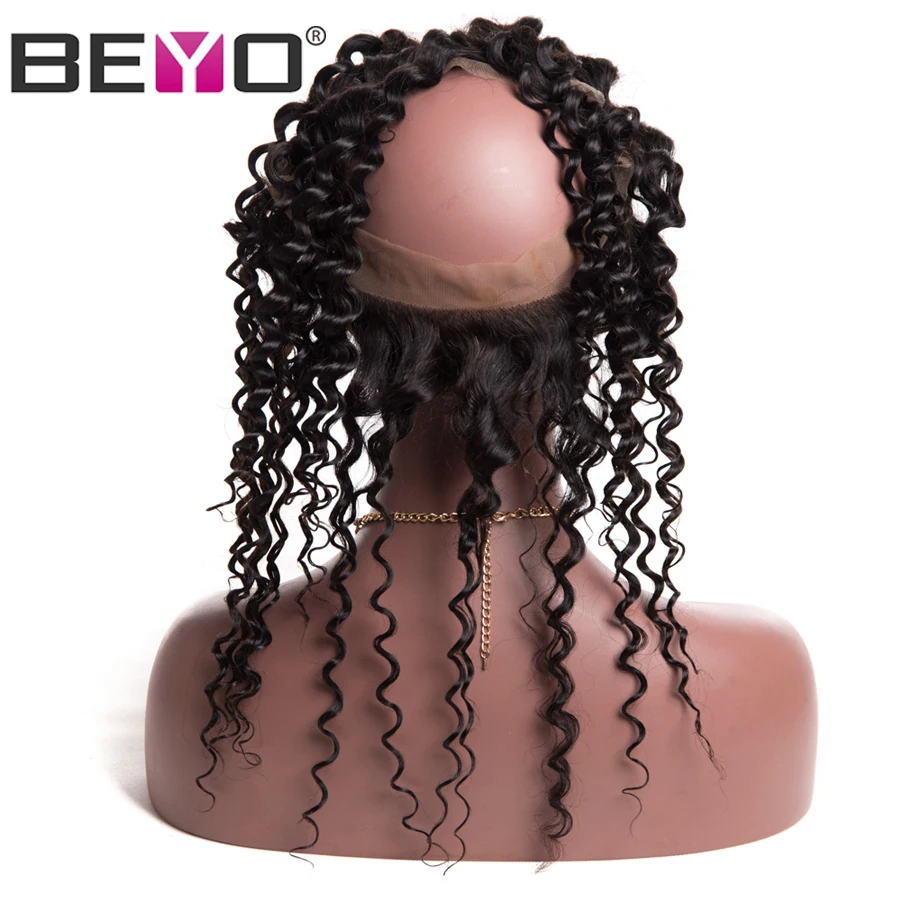 Deep Wave 360 Lace Frontal Closure Brazilian Hair 100% Human Hair Closure Pre Plucked Frontal Free/Three/Middle Part Closure