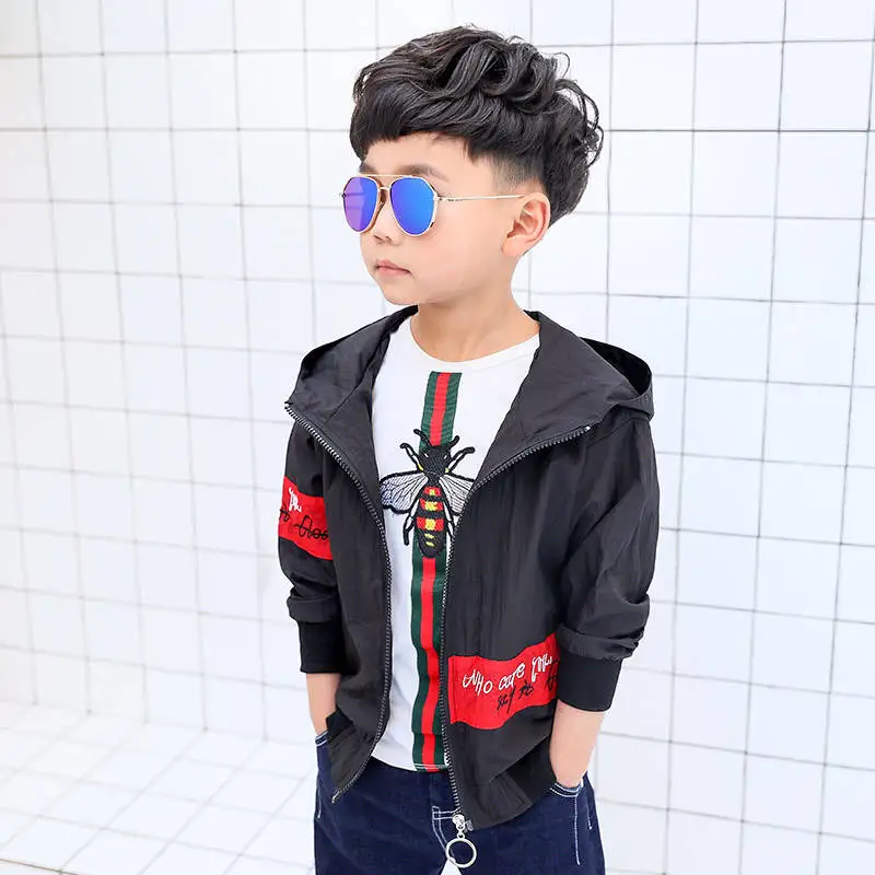 Boys Girls Hooded Sweatshirt Beach Tops Korean Zipper Autumn Children Outwear children thin white jacket for 4 8 10 12 14 Years - Цвет: Черный