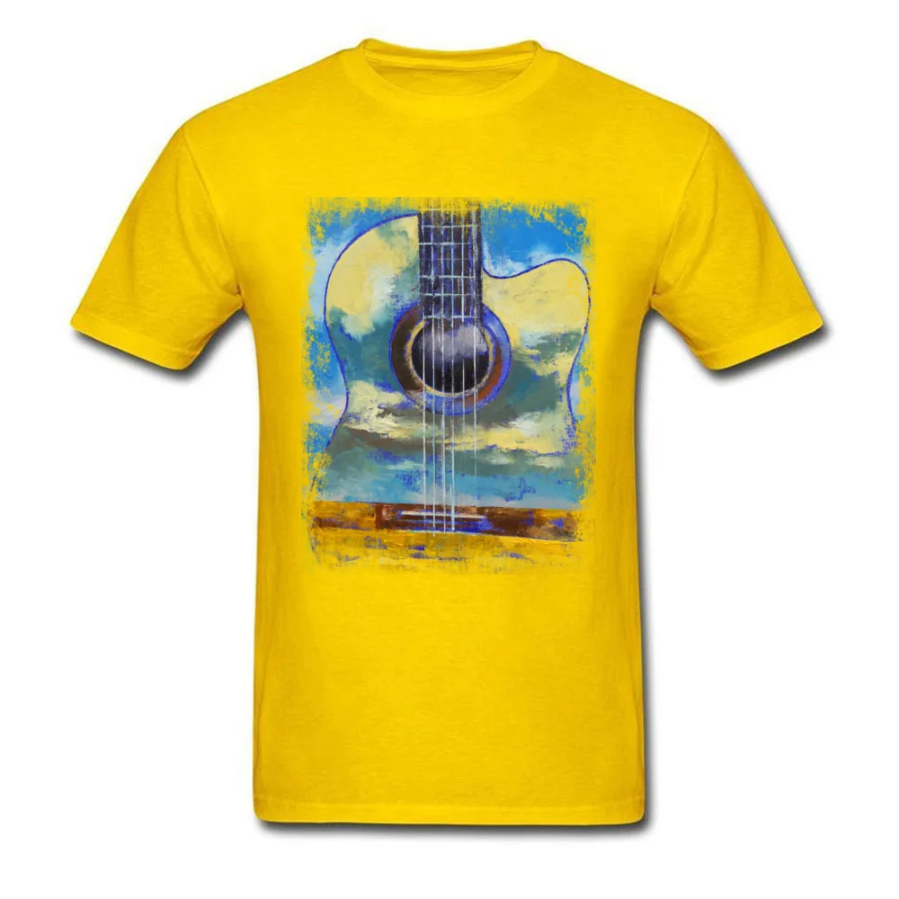GUITAR CLOUDS On Sale Birthday Tops T Shirt Round Neck VALENTINE DAY Pure Cotton Short Sleeve T-Shirt for Men Custom Tshirts GUITAR CLOUDS yellow