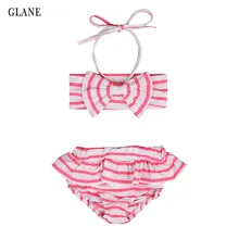 Милый полосатый купальник-бикини с моряком для девочек, купальники с высокой талией, купальный костюм для детей, детские купальники для девочек