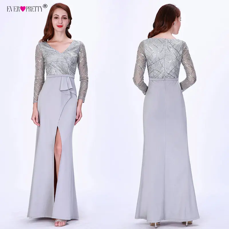 

Long Sleeve Winter Autumn Satin Prom Dresses Long 2018 Elegant V-neck Lace Appliques Special Occasion Dresses for Wedding Party