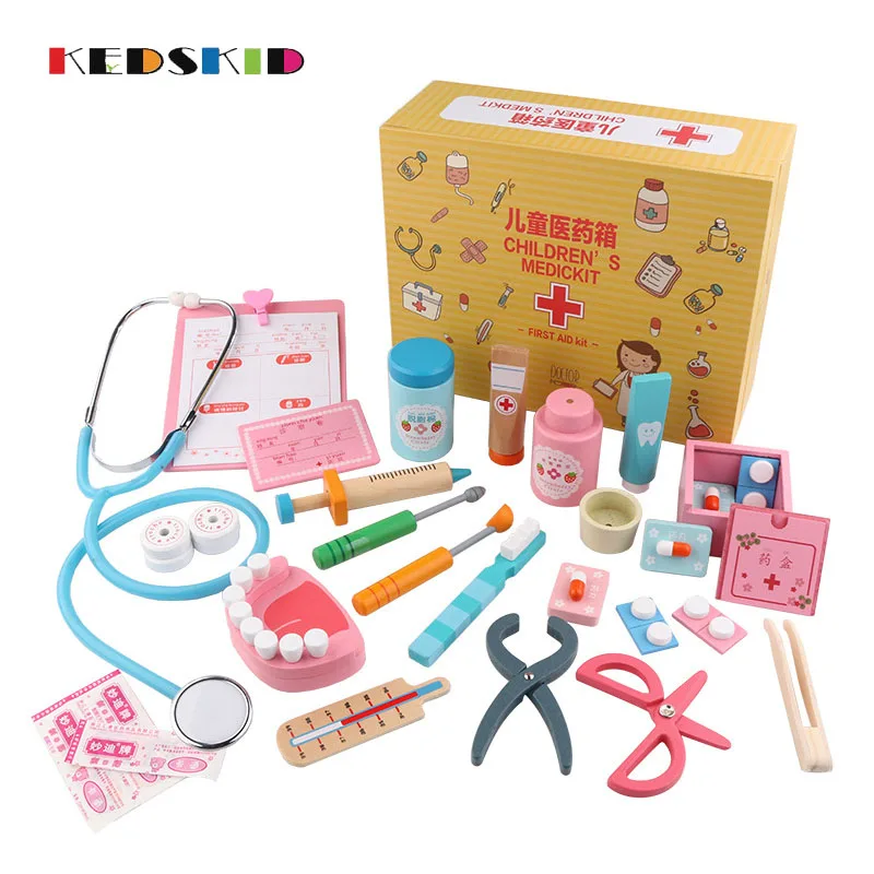 Деревянные игровые наборы доктора симуляции медицина коробка Pretent доктор игрушки стетоскоп инъекции Забавные игрушки подарки для детей