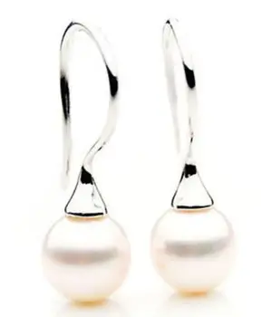 

8-9mm round natural south sea white pearl earrings silver